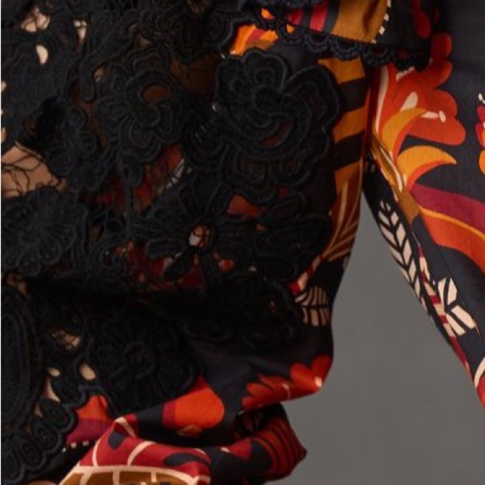 FARM Rio Black Multicolor High-Neck Ruffled Floral Blouse - Picture 6 of 6
